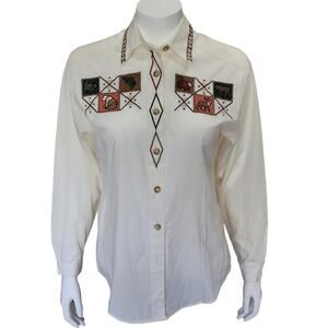 Vintage 90s Northern Isles Southwestern Patchwork Shirt Sz 6 Embroidered Kitschy